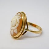 9ct Yellow Gold Carved Floral Shell Cameo Dress Ring Vintage 1970 Birmingham