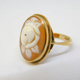 9ct Yellow Gold Carved Floral Shell Cameo Dress Ring Vintage 1970 Birmingham