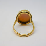 9ct Yellow Gold Carved Floral Shell Cameo Dress Ring Vintage 1970 Birmingham