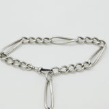 Sterling Silver Trombone Link Watch Chain with Fob 1919 Birmingham Antique
