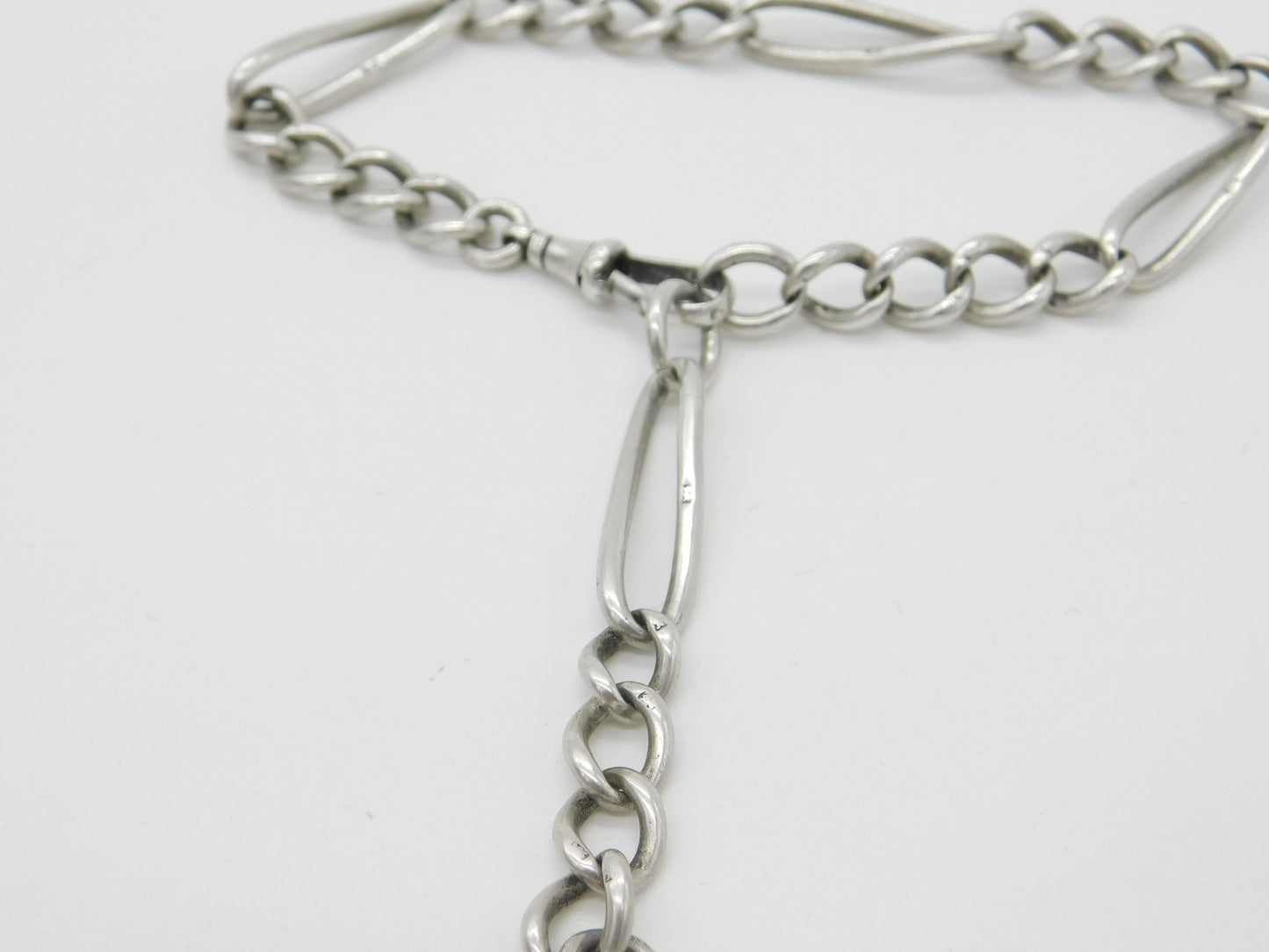 Sterling Silver Trombone Link Watch Chain with Fob 1919 Birmingham Antique