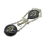 Art Nouveau Victorian Silver Plated Black Enamel Chatelaine Watch Fob Antique c1860