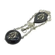 Art Nouveau Victorian Silver Plated Black Enamel Chatelaine Watch Fob Antique c1860