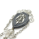 Art Nouveau Victorian Silver Plated Black Enamel Chatelaine Watch Fob Antique c1860