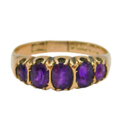 Victorian 9ct Rose Gold Five-Stone Amethyst Boat Ring Antique 1899 Birmingham