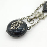Art Nouveau Victorian Silver Plated Black Enamel Chatelaine Watch Fob Antique c1860