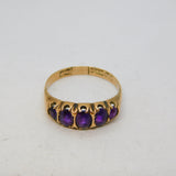 Victorian 9ct Rose Gold Five-Stone Amethyst Boat Ring Antique 1899 Birmingham