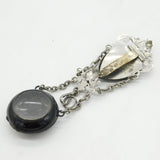 Art Nouveau Victorian Silver Plated Black Enamel Chatelaine Watch Fob Antique c1860