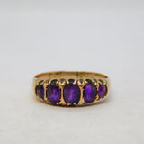 Victorian 9ct Rose Gold Five-Stone Amethyst Boat Ring Antique 1899 Birmingham