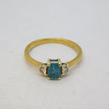 9ct Yellow Gold, Aquamarine & Diamond Dress Ring Vintage 1990 London