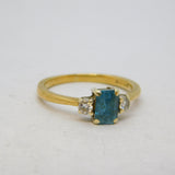 9ct Yellow Gold, Aquamarine & Diamond Dress Ring Vintage 1990 London