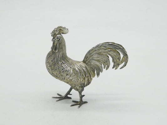 Dutch Cast Sterling Silver Rooster Chicken Figurine Ornament Vintage c1970