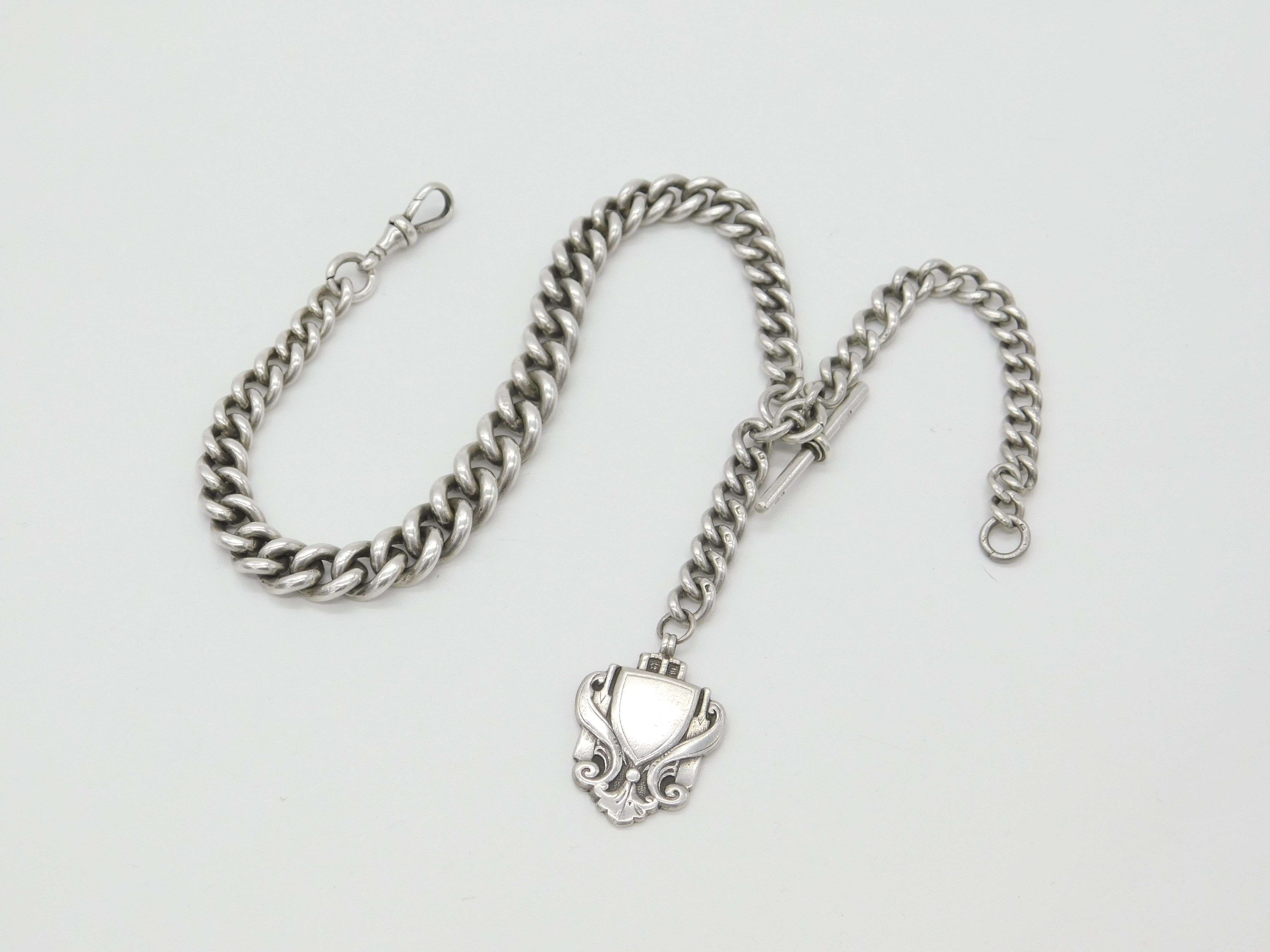 Victorian Sterling Silver Graduating Albert Watch Chain with Fob 1897 ...