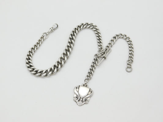 Victorian Sterling Silver Graduating Albert Watch Chain with Fob 1897 Birmingham