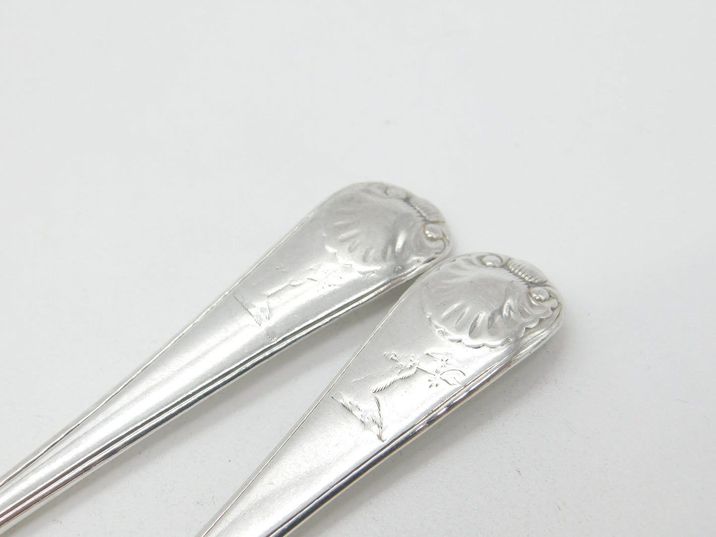 Pair of Georgian Sterling Silver Shell Pattern Feather Forks 1777 London Antique