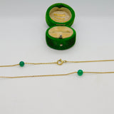 Long 9ct Yellow Gold & Green Glass Beaded Dress Necklace Antique c1920 80cm