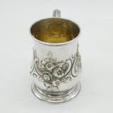 George II Sterling Silver Floral Pattern Christening Mug Antique 1757 London