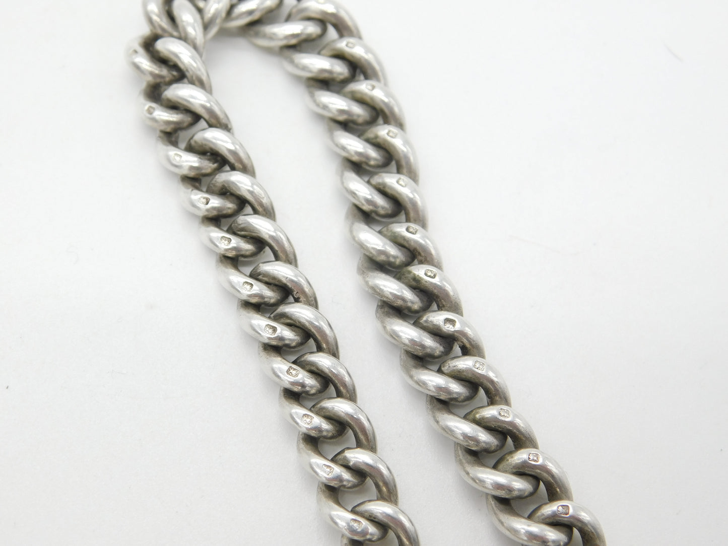 Victorian Sterling Silver Graduating Albert Watch Chain with Fob 1897 Birmingham