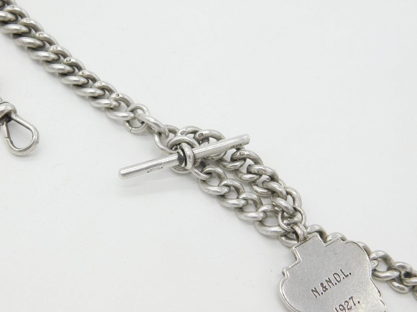 Victorian Sterling Silver Graduating Albert Watch Chain with Fob 1897 Birmingham