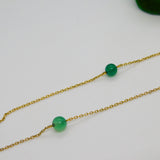 Long 9ct Yellow Gold & Green Glass Beaded Dress Necklace Antique c1920 80cm