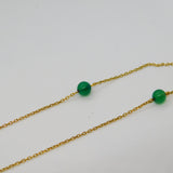 Long 9ct Yellow Gold & Green Glass Beaded Dress Necklace Antique c1920 80cm