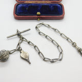 Victorian Sterling Silver Watch Chain with Ball & Bellows Fob Antique 1886 Birmingham