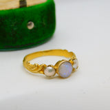 Victorian 22ct Yellow Gold, Opal & Seed Pearl Floral Ring Antique c1840