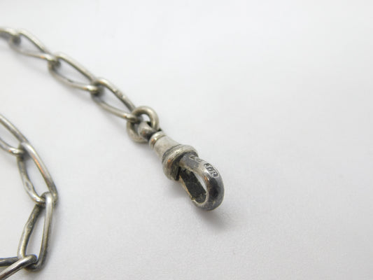 Victorian Sterling Silver Watch Chain with Ball & Bellows Fob Antique 1886 Birmingham