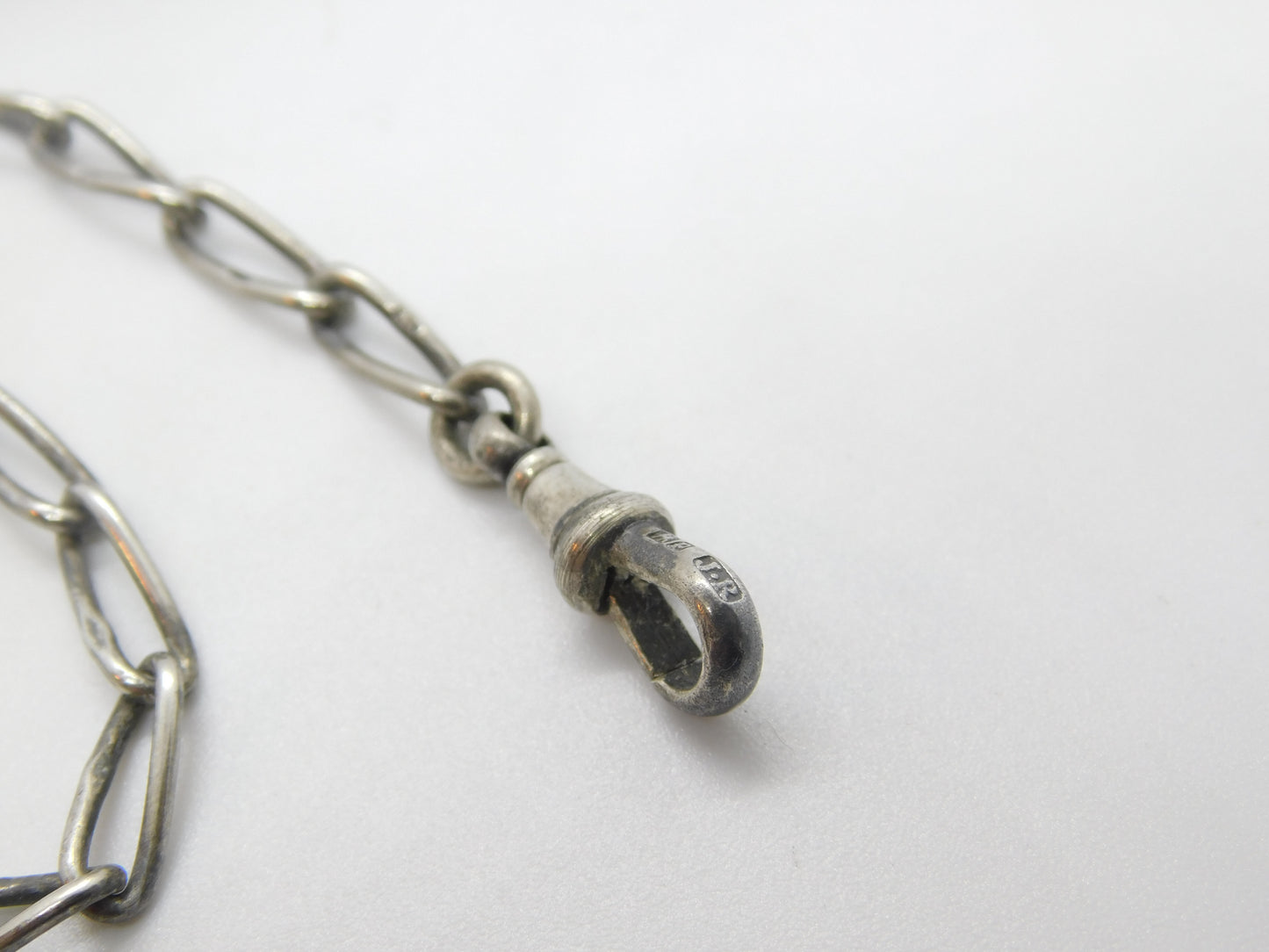 Victorian Sterling Silver Watch Chain with Ball & Bellows Fob Antique 1886 Birmingham