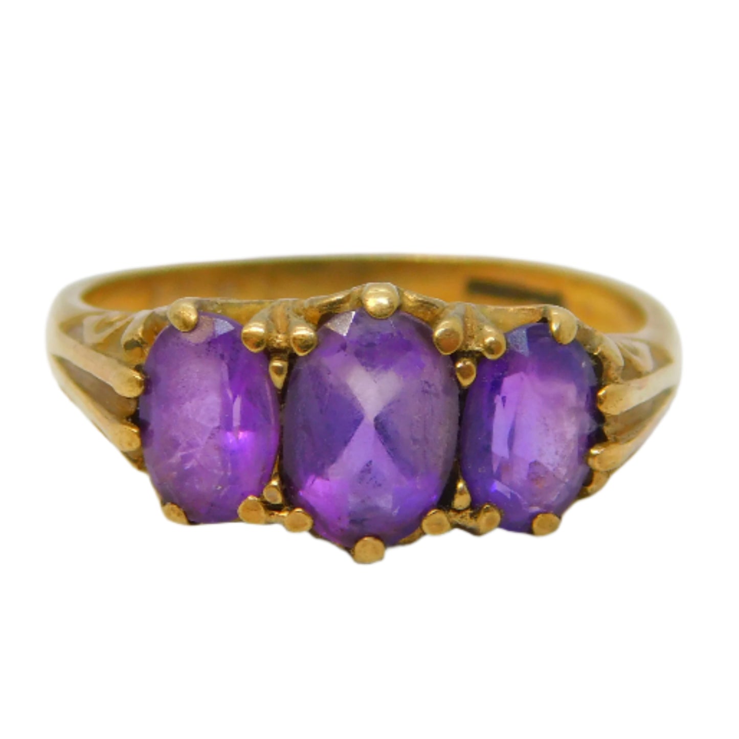 9ct Yellow Gold Three-Stone Graduating Boat Ring Vintage c1970