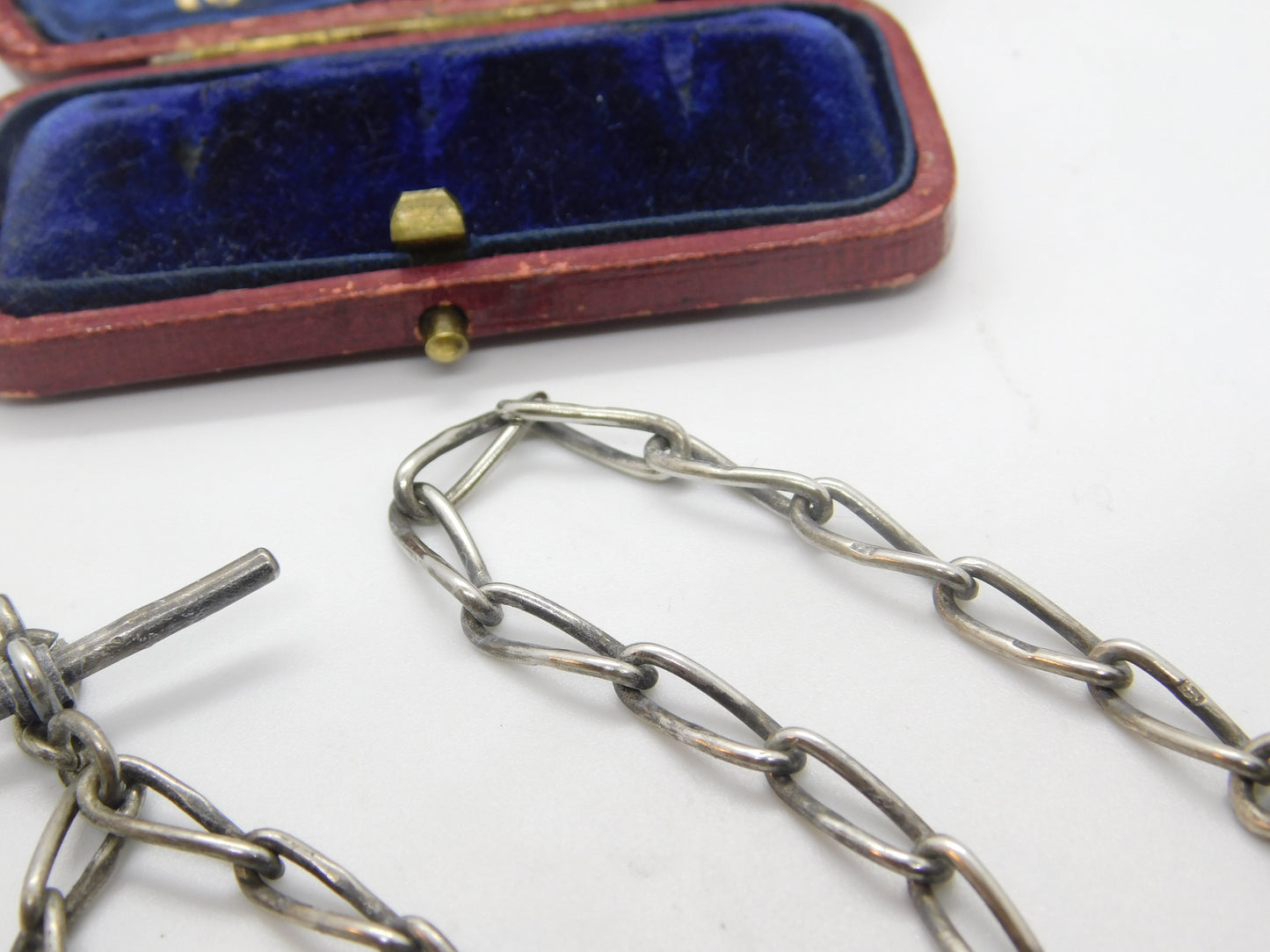 Victorian Sterling Silver Watch Chain with Ball & Bellows Fob Antique 1886 Birmingham