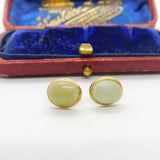 Pair of 9ct Yellow Gold & Cabochon Jade Stud Earrings Vintage c1970