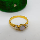 Victorian 22ct Yellow Gold, Opal & Seed Pearl Floral Ring Antique c1840