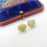 Pair of 9ct Yellow Gold & Cabochon Jade Stud Earrings Vintage c1970