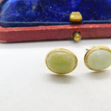 Pair of 9ct Yellow Gold & Cabochon Jade Stud Earrings Vintage c1970