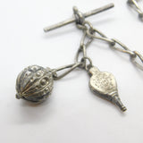 Victorian Sterling Silver Watch Chain with Ball & Bellows Fob Antique 1886 Birmingham