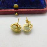 Pair of 9ct Yellow Gold & Cabochon Jade Stud Earrings Vintage c1970