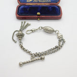 French Victorian Sterling Silver Albertina Link Bracelet with Tassel Antique c1860