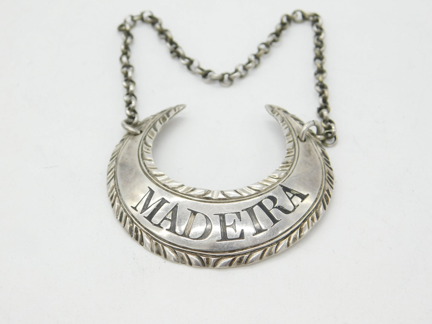 Hester Bateman Georgian Sterling Silver 'Madeira' Crescent Form Decanter Label