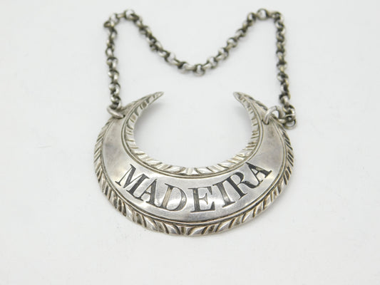 Hester Bateman Georgian Sterling Silver 'Madeira' Crescent Form Decanter Label