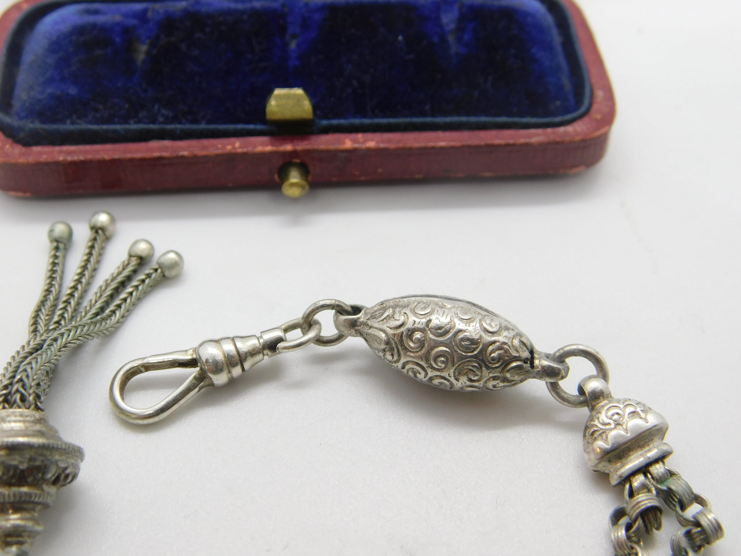 French Victorian Sterling Silver Albertina Link Bracelet with Tassel Antique c1860