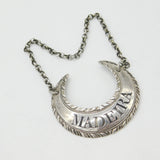 Hester Bateman Georgian Sterling Silver 'Madeira' Crescent Form Decanter Label