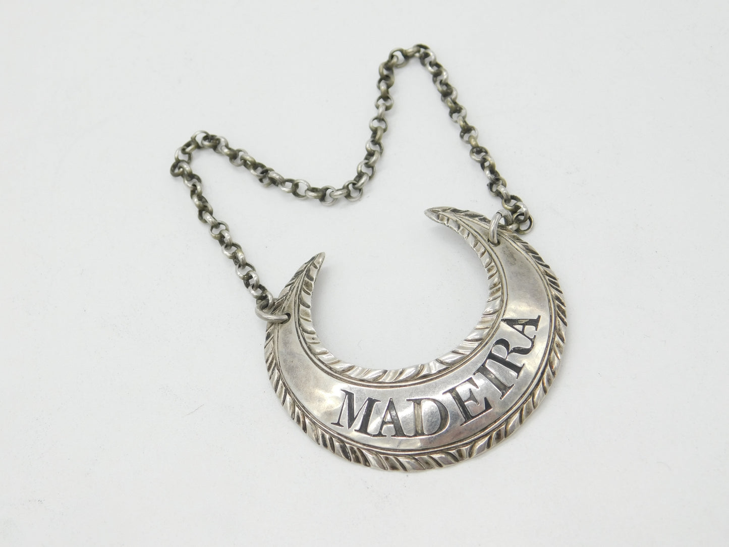 Hester Bateman Georgian Sterling Silver 'Madeira' Crescent Form Decanter Label