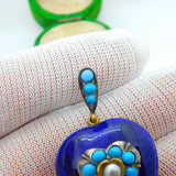 Victorian 18ct Gold, Blue Enamel, Turquoise & Pearl Heart Pendant c1840 Antique
