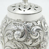 Victorian Sterling Silver Floral Chased Pounce Pot Antique 1892 London