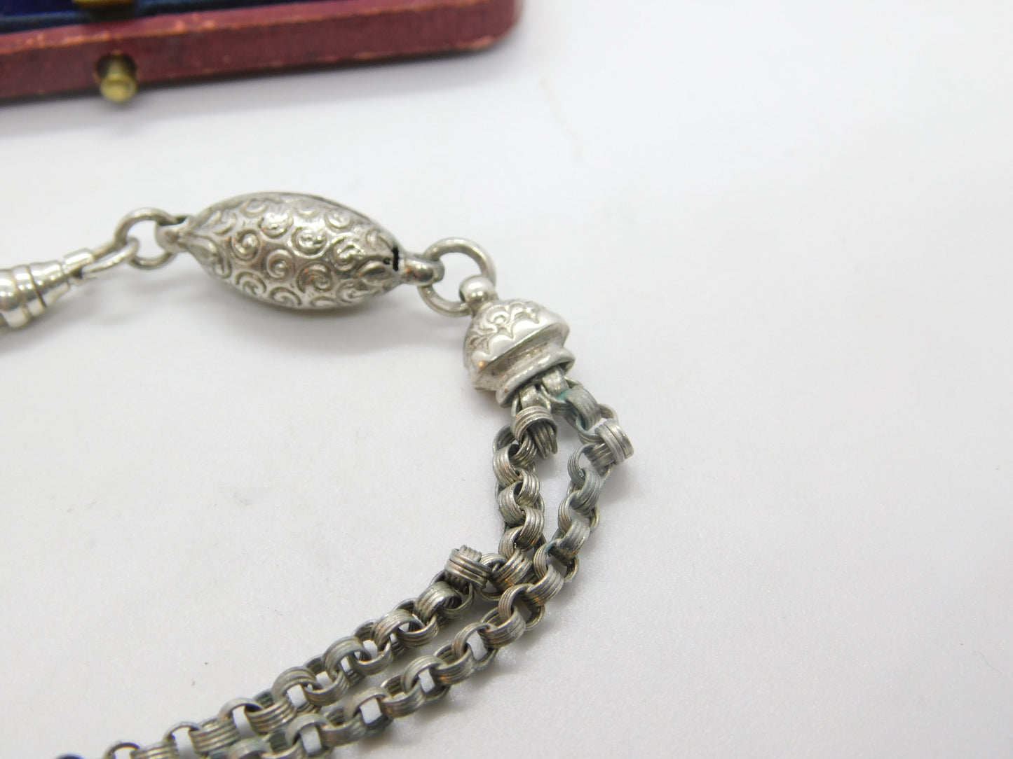 French Victorian Sterling Silver Albertina Link Bracelet with Tassel Antique c1860