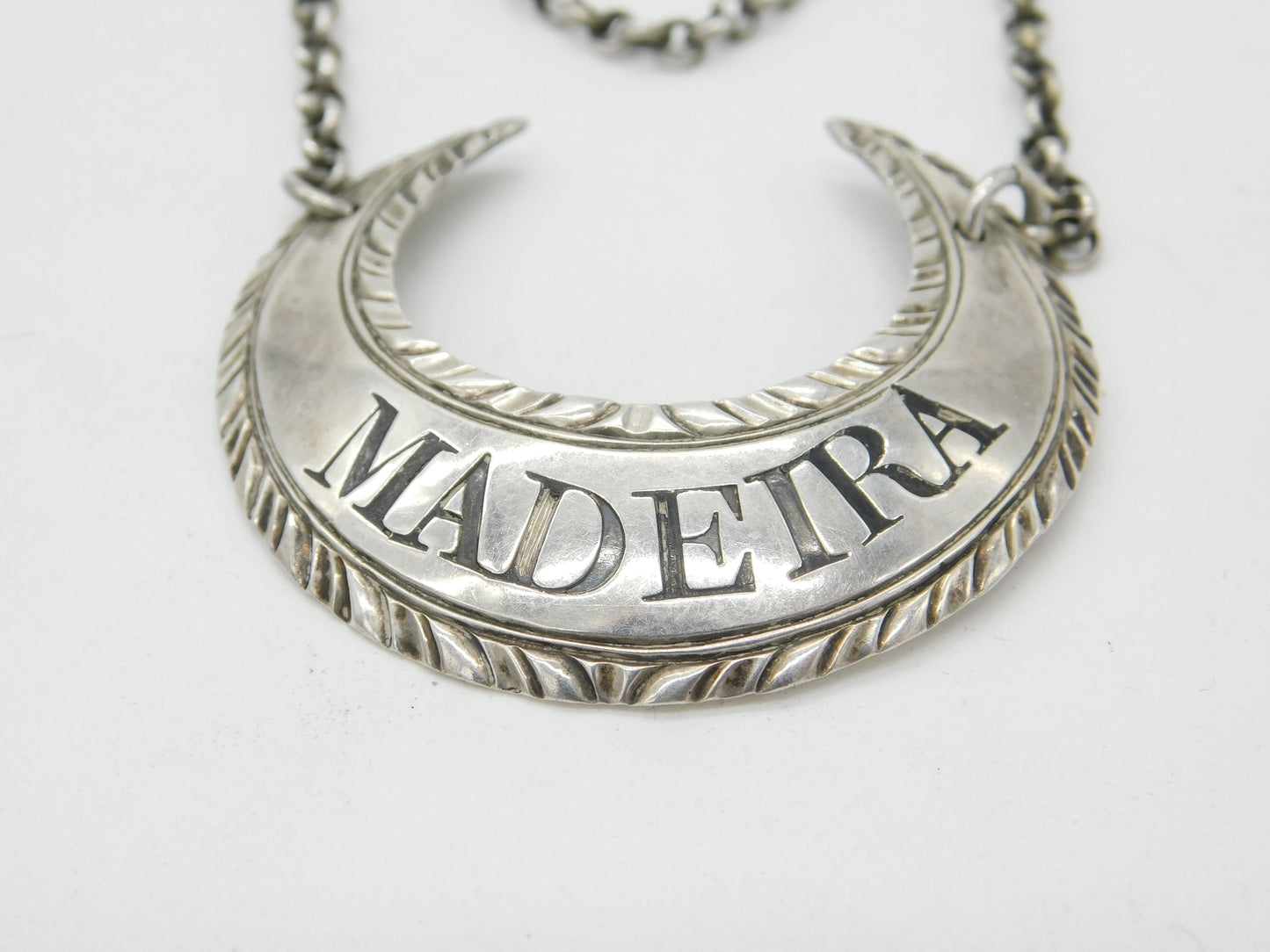 Hester Bateman Georgian Sterling Silver 'Madeira' Crescent Form Decanter Label