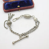 French Victorian Sterling Silver Albertina Link Bracelet with Tassel Antique c1860
