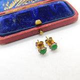 14ct Yellow Gold & Jade Set Stud Earrings Vintage c1960