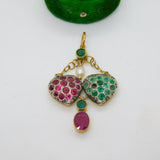 Georgian 18ct Gold, Ruby, Emerald & Pearl Set Lavalier Sweetheart Drop Pendant c1820